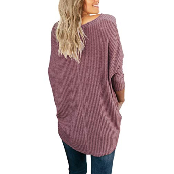 IWOLLENCE Women's Batwing Long Sleeve Henley Blouse