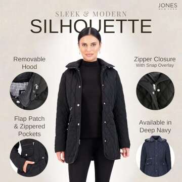 Jones New York Mid-Length Quilted Jacket in Black for Women