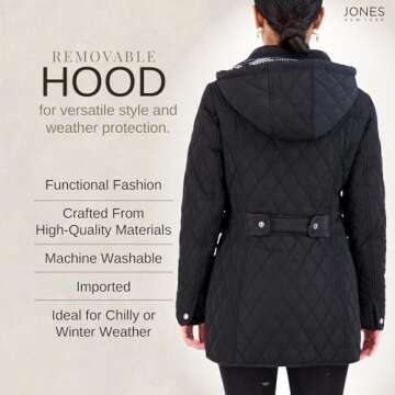 Jones New York Mid-Length Quilted Jacket in Black for Women