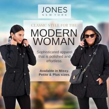 Jones New York Mid-Length Quilted Jacket in Black for Women