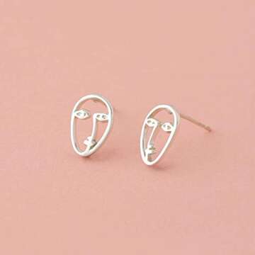 Boma Jewelry Sterling Silver Picasso Artist Face Stud Earrings