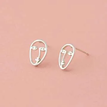 Boma Jewelry Sterling Silver Picasso Artist Face Stud Earrings