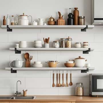 EZYDECOR Shelf Bracket 10 Inch Black Shelf Brackets Wall Mounted Industrial Shelving Brackets Metal Shelf Support with Lip (6 Pack)