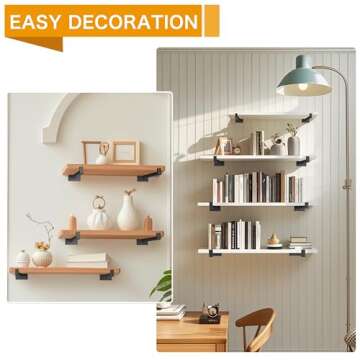 EZYDECOR Shelf Bracket 10 Inch Black Shelf Brackets Wall Mounted Industrial Shelving Brackets Metal Shelf Support with Lip (6 Pack)