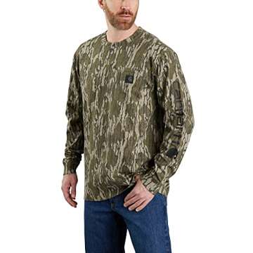 Carhartt Men's Big & Tall Loose Fit Heavyweight Long-Sleeve Pocket Logo Graphic T-Shirt, Mossy Oak B...