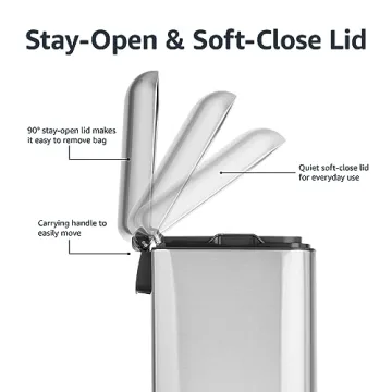 Amazon Basics Small Trash Can with Lid and Soft-Close Foot Pedal for Bathroom, Bedroom, Living Room, Office, Smudge Resistant, 20L / 5.3 Gallon, Nickel