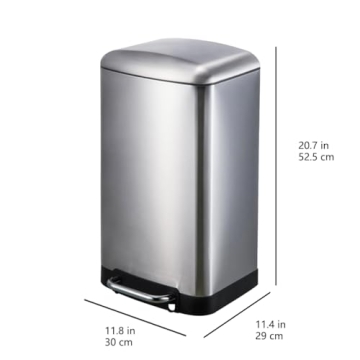 Amazon Basics Small Trash Can with Lid and Soft-Close Foot Pedal for Bathroom, Bedroom, Living Room, Office, Smudge Resistant, 20L / 5.3 Gallon, Nickel