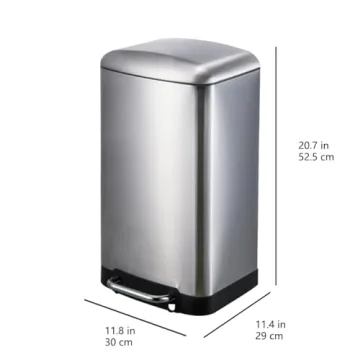 Amazon Basics Small Trash Can with Lid and Soft-Close Foot Pedal for Bathroom, Bedroom, Living Room, Office, Smudge Resistant, 20L / 5.3 Gallon, Nickel