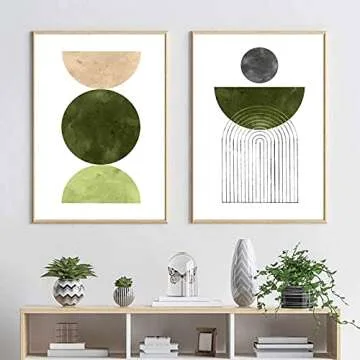 Dthlay Mid Century Modern Gallery Wall Art Canvas Prints Picture Boho Green for Living Room Decor Watercolor Posters Home Deco 20x28inchx2 No Frame