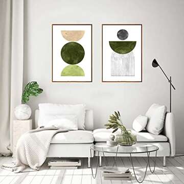 Dthlay Mid Century Modern Gallery Wall Art Canvas Prints Picture Boho Green for Living Room Decor Watercolor Posters Home Deco 20x28inchx2 No Frame