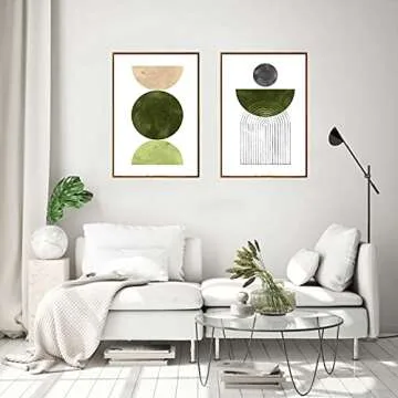 Dthlay Mid Century Modern Gallery Wall Art Canvas Prints Picture Boho Green for Living Room Decor Watercolor Posters Home Deco 20x28inchx2 No Frame