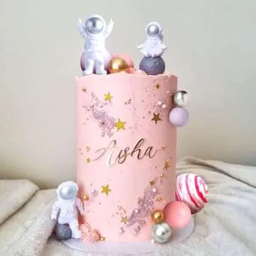 LaVenty Pink Space Cake Toppers for Birthday Party