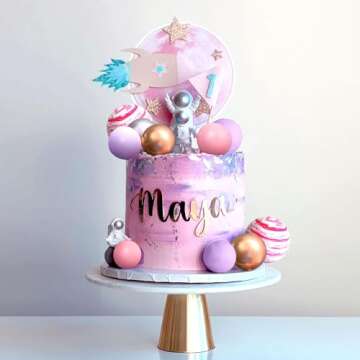 LaVenty Pink Space Cake Toppers for Birthday Party