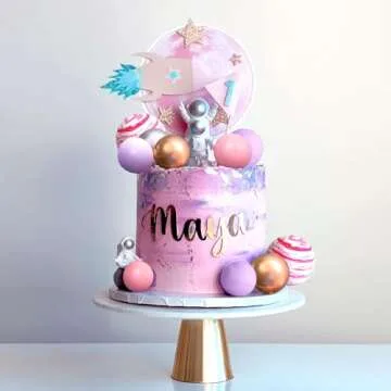 LaVenty Pink Space Cake Toppers for Birthday Party