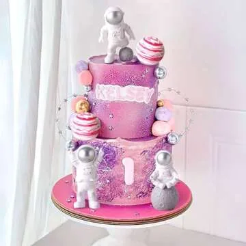 LaVenty Pink Space Cake Toppers for Birthday Party