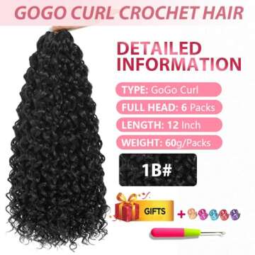 GoGo Curl Crochet Hair 12Inch 6Packs Curly Crochet Hair Water Wave Crotchet Hair for Black Women (12...