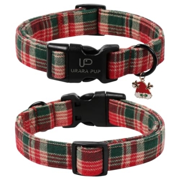 UP URARA PUP Christmas Dog Collar - Adjustable Plaid for Small to Large Dogs