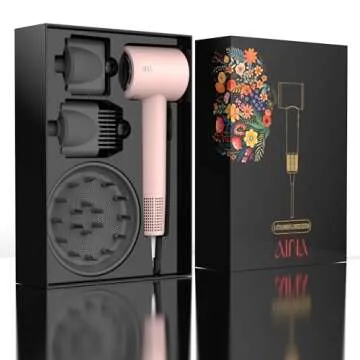 AINA Hair Dryer, Blow Dryer with Diffuser Brush Comb for Women - BLDC Hair Dryer - Brushless Motor, 110,000 RPM Lightweight, Ionic Travel, 3 Magnetic Attachments 110V/ALCI(Pink)