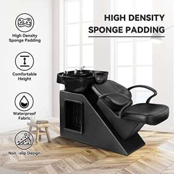 Ainfox Shampoo Barber Backwash Chair, ABS Plastic Shampoo Bowl Sink Chair for Spa Beauty Salon (Blac...