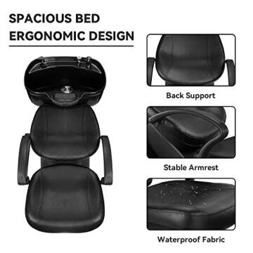 Ainfox Shampoo Barber Backwash Chair, ABS Plastic Shampoo Bowl Sink Chair for Spa Beauty Salon (Black)