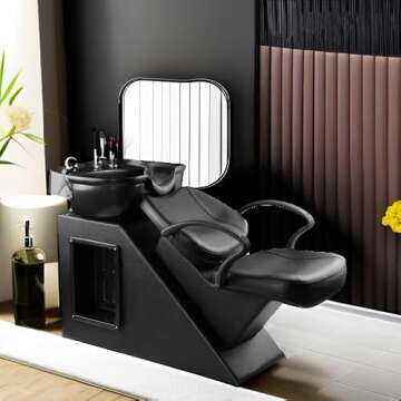 Ainfox Shampoo Barber Backwash Chair, ABS Plastic Shampoo Bowl Sink Chair for Spa Beauty Salon (Black)