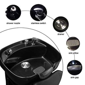 Ainfox Shampoo Barber Backwash Chair, ABS Plastic Shampoo Bowl Sink Chair for Spa Beauty Salon (Black)