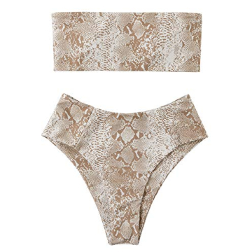 OMKAGI Women Bandeau Bikini High Waisted Sexy Leopard Print Strapless Swimsuits(Medium,Snakeskin Bro...