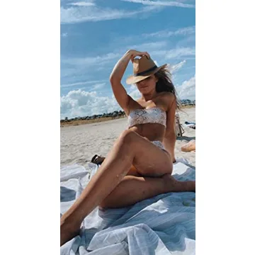 OMKAGI Women Sexy Leopard Print Bandeau Bikini Swimsuit