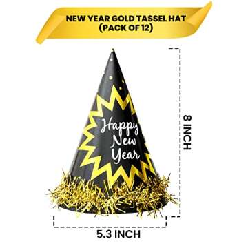 KatchOn Happy New Year Hats 2025 Pack of 12 Gold Tassel