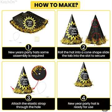 KatchOn Happy New Year Hats 2025 Pack of 12 Gold Tassel