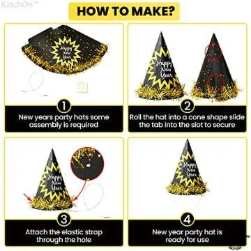 KatchOn Happy New Year Hats 2025 Pack of 12 Gold Tassel