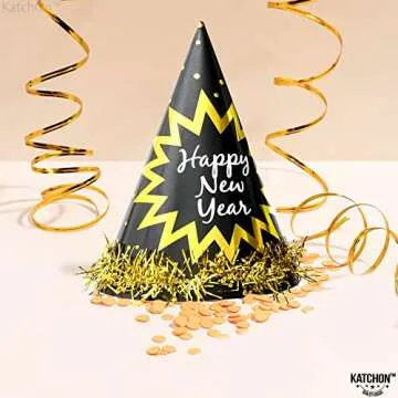 KatchOn Happy New Year Hats 2025 Pack of 12 Gold Tassel