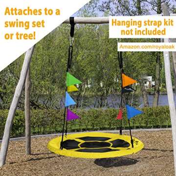 Royal Oak Saucer Tree Swing,Giant 40 Inches with Carabiners and Flags, Heavy Duty 1680D Oxford Fabric,700 lb Weight Capacity, Steel Frame,Waterproof, Easy Install Step by Step Instructions (Yellow)