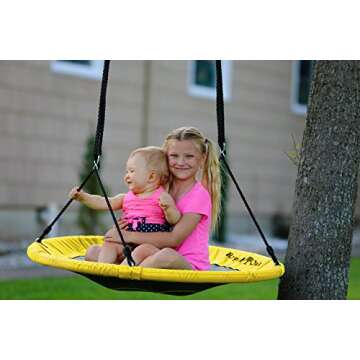 Royal Oak Saucer Tree Swing,Giant 40 Inches with Carabiners and Flags, Heavy Duty 1680D Oxford Fabric,700 lb Weight Capacity, Steel Frame,Waterproof, Easy Install Step by Step Instructions (Yellow)