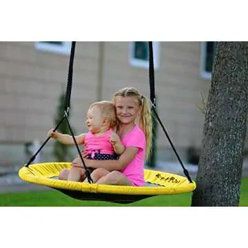 Royal Oak Saucer Tree Swing,Giant 40 Inches with Carabiners and Flags, Heavy Duty 1680D Oxford Fabric,700 lb Weight Capacity, Steel Frame,Waterproof, Easy Install Step by Step Instructions (Yellow)