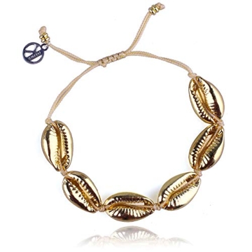 KELITCH Womens Gold Friendship Bracelets with Shell Cowry Beads - Adjustable Tropical Beach Jewelry