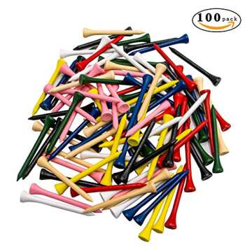 THIODOON Golf Tees Professional Natural Wood Golf Tees Pack of 100, Golfing Tees Multiple Colors Siz...