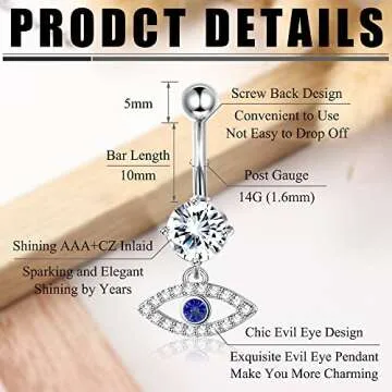 LOLIAS 14G Belly Button Rings Dangle Cute Gold Plated Snake Evil Eye Heart Clear CZ Butterfly Belly Button Rings for Women Belly Piercing Pack,Silver Tone