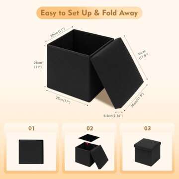 B FSOBEIIALEO Storage Ottoman Cube, Linen Small Foot Rest Seat,for Living Room, Bedroom, Home Office, Dorm Storage Footrest Black 11.8"x11.8"x11.8"