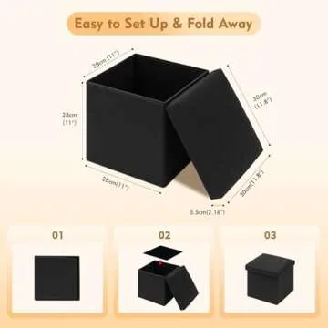 B FSOBEIIALEO Storage Ottoman Cube, Linen Small Foot Rest Seat,for Living Room, Bedroom, Home Office, Dorm Storage Footrest Black 11.8"x11.8"x11.8"