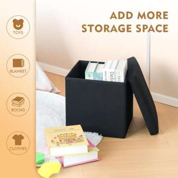 B FSOBEIIALEO Storage Ottoman Cube, Linen Small Foot Rest Seat,for Living Room, Bedroom, Home Office, Dorm Storage Footrest Black 11.8"x11.8"x11.8"