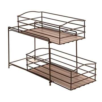 Seville Classics 2-Tier Sliding Basket Drawer Kitchen Counter and Cabinet Organizer, Bronze