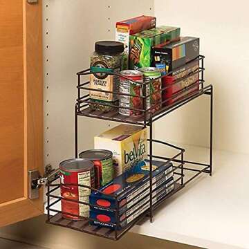 Seville Classics 2-Tier Sliding Basket Drawer Kitchen Counter and Cabinet Organizer, Bronze