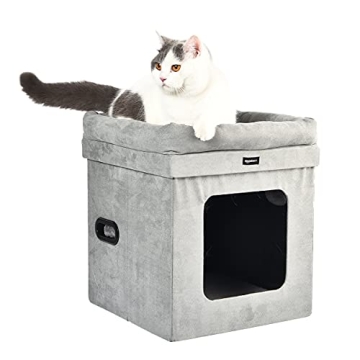 Amazon Basics Cube Cat Bed 15x15x17 Grey Comfortable Cat House