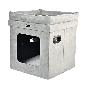 Amazon Basics Cube Cat Bed 15x15x17 Grey Comfortable Cat House