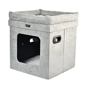 Amazon Basics Cube Cat Bed 15x15x17 Grey Comfortable Cat House