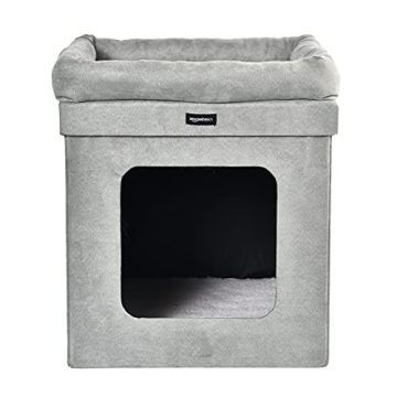Amazon Basics Cube Cat Bed 15x15x17 Grey Comfortable Cat House