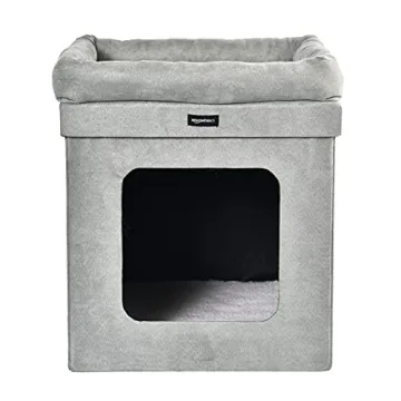 Amazon Basics Cube Cat Bed 15x15x17 Grey Comfortable Cat House