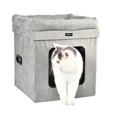 Amazon Basics Cube Cat Bed 15x15x17 Grey Comfortable Cat House