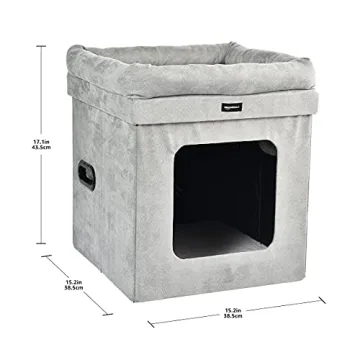 Amazon Basics Cube Cat Bed 15x15x17 Grey Comfortable Cat House